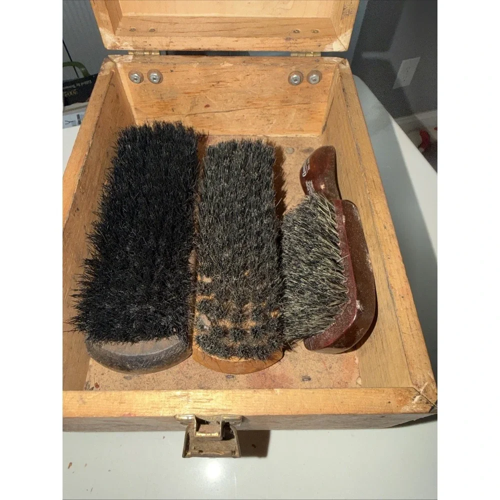 Vintage Shoes Shine Box Kit with Accessories Wood